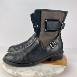 Harley Davidson 8 Classic Moto Riding Women's Boots Leather Canvas Black Gray
